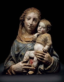 A PARCEL-GILT POLYCHROME TERRACOTTA AJOUREE RELIEF OF THE VIRGIN AND CHILD FLORENTINE by Florentine School, 15th Century